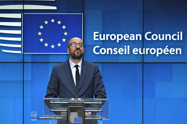 Primer Ministro Belga Charles Michel Hace Gestos Mientras Habla Durante —  Fotos de Stock