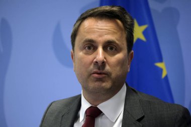 Brüksel, Belçika. 20 Haziran. 2019. Lüksemburg Başbakanı Xavier Bettel, Avrupa Birliği liderler zirvesinin ardından düzenlediği basın toplantısında konuştu.
