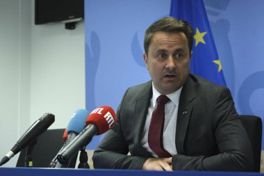 Brüksel, Belçika. 20 Haziran. 2019. Lüksemburg Başbakanı Xavier Bettel, Avrupa Birliği liderler zirvesinin ardından düzenlediği basın toplantısında konuştu.