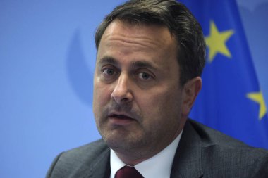 Brüksel, Belçika. 20 Haziran. 2019. Lüksemburg Başbakanı Xavier Bettel, Avrupa Birliği liderler zirvesinin ardından düzenlediği basın toplantısında konuştu.