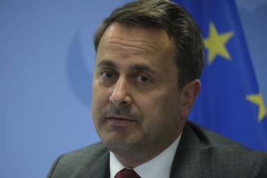 Brüksel, Belçika. 20 Haziran. 2019. Lüksemburg Başbakanı Xavier Bettel, Avrupa Birliği liderler zirvesinin ardından düzenlediği basın toplantısında konuştu.