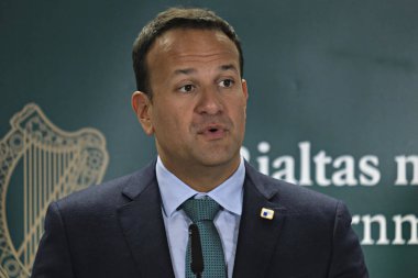 Brüksel, Belçika. 20 Haziran 2019. İrlanda Başbakanı Leo Varadkar, Avrupa Birliği zirvesi nin sonunda basın toplantısı düzenledi. 