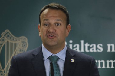 Brüksel, Belçika. 20 Haziran 2019. İrlanda Başbakanı Leo Varadkar, Avrupa Birliği zirvesi nin sonunda basın toplantısı düzenledi. 