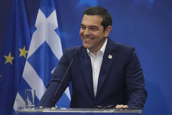 Брюссель, Бельгия 21 июня. 2019 год. Премьер-министр Греции Алексис Ципрас дал пресс-конференцию по итогам саммита ЕС
. 