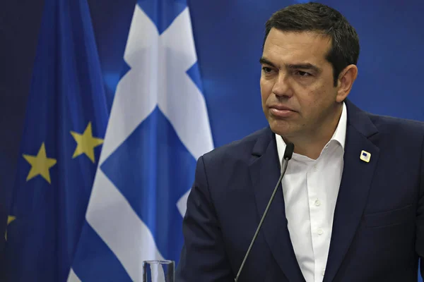 Bruksela Belgia Czerwca 2019 Grecki Premier Alexis Tsipras Udziela Konferencji — Zdjęcie stockowe