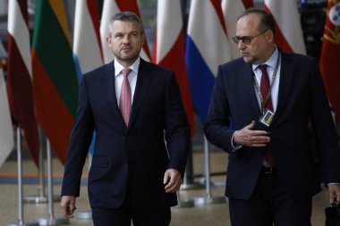 Brüksel, Belçika. 28 Mayıs 2019.Slovakya Başbakanı Peter Pellegrini Avrupa Birliği (Ab) zirvesi için Avrupa Birliği Genel Merkezi'ne geldi.