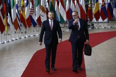 Brüksel, Belçika. 28 Mayıs 2019.Slovakya Başbakanı Peter Pellegrini Avrupa Birliği (Ab) zirvesi için Avrupa Birliği Genel Merkezi'ne geldi.