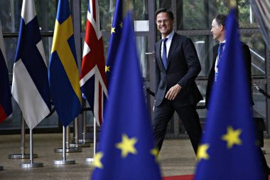 Brüksel, Belçika. 28 Mayıs 2019. Hollanda Başbakanı Mark Rutte, Avrupa Birliği (Ab) zirvesi için Avrupa Birliği Genel Merkezi'ne geldi.