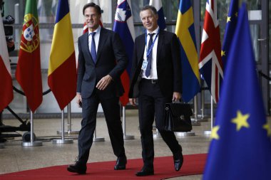 Brüksel, Belçika. 28 Mayıs 2019. Hollanda Başbakanı Mark Rutte, Avrupa Birliği (Ab) zirvesi için Avrupa Birliği Genel Merkezi'ne geldi.