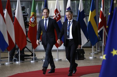 Brüksel, Belçika. 28 Mayıs 2019. Hollanda Başbakanı Mark Rutte, Avrupa Birliği (Ab) zirvesi için Avrupa Birliği Genel Merkezi'ne geldi.