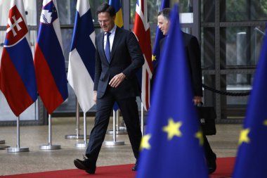 Brüksel, Belçika. 28 Mayıs 2019. Hollanda Başbakanı Mark Rutte, Avrupa Birliği (Ab) zirvesi için Avrupa Birliği Genel Merkezi'ne geldi.