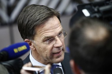 Brüksel, Belçika. 28 Mayıs 2019. Hollanda Başbakanı Mark Rutte, Avrupa Birliği (Ab) zirvesi için Avrupa Birliği Genel Merkezi'ne geldi.