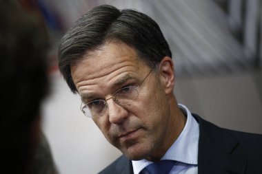 Brüksel, Belçika. 28 Mayıs 2019. Hollanda Başbakanı Mark Rutte, Avrupa Birliği (Ab) zirvesi için Avrupa Birliği Genel Merkezi'ne geldi.