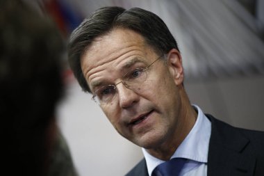 Brüksel, Belçika. 28 Mayıs 2019. Hollanda Başbakanı Mark Rutte, Avrupa Birliği (Ab) zirvesi için Avrupa Birliği Genel Merkezi'ne geldi.