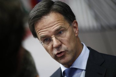 Brüksel, Belçika. 28 Mayıs 2019. Hollanda Başbakanı Mark Rutte, Avrupa Birliği (Ab) zirvesi için Avrupa Birliği Genel Merkezi'ne geldi.