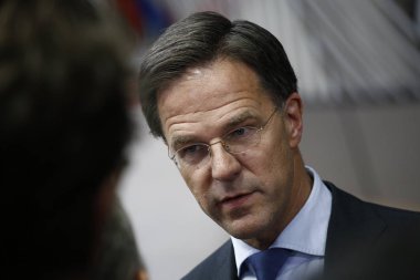 Brüksel, Belçika. 28 Mayıs 2019. Hollanda Başbakanı Mark Rutte, Avrupa Birliği (Ab) zirvesi için Avrupa Birliği Genel Merkezi'ne geldi.
