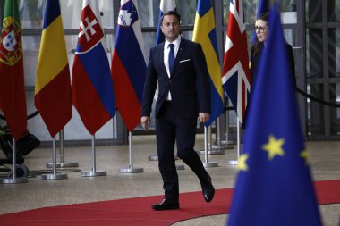 Brüksel, Belçika. 28 Mayıs 2019. Lüksemburg Başbakanı Xavier Bettel, Avrupa Birliği (Ab) zirvesi için Avrupa Birliği Genel Merkezi'ne geldi.