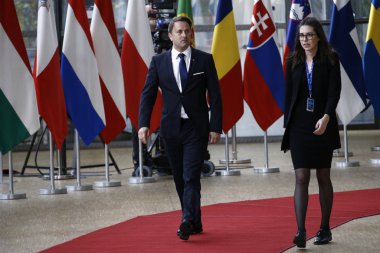 Brüksel, Belçika. 28 Mayıs 2019. Lüksemburg Başbakanı Xavier Bettel, Avrupa Birliği (Ab) zirvesi için Avrupa Birliği Genel Merkezi'ne geldi.