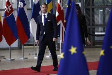 Brüksel, Belçika. 28 Mayıs 2019. Lüksemburg Başbakanı Xavier Bettel, Avrupa Birliği (Ab) zirvesi için Avrupa Birliği Genel Merkezi'ne geldi.