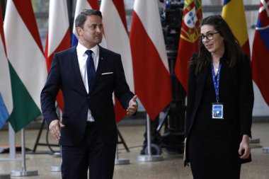 Brüksel, Belçika. 28 Mayıs 2019. Lüksemburg Başbakanı Xavier Bettel, Avrupa Birliği (Ab) zirvesi için Avrupa Birliği Genel Merkezi'ne geldi.