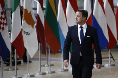 Brüksel, Belçika. 28 Mayıs 2019. Lüksemburg Başbakanı Xavier Bettel, Avrupa Birliği (Ab) zirvesi için Avrupa Birliği Genel Merkezi'ne geldi.