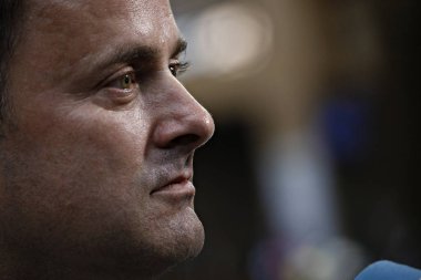 Brüksel, Belçika. 28 Mayıs 2019. Lüksemburg Başbakanı Xavier Bettel, Avrupa Birliği (Ab) zirvesi için Avrupa Birliği Genel Merkezi'ne geldi.