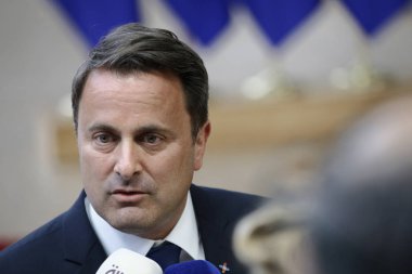 Brüksel, Belçika. 28 Mayıs 2019. Lüksemburg Başbakanı Xavier Bettel, Avrupa Birliği (Ab) zirvesi için Avrupa Birliği Genel Merkezi'ne geldi.