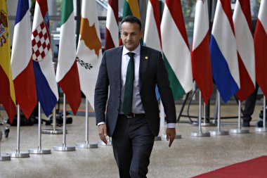 Brüksel, Belçika. 28 Mayıs 2019.İrlanda Başbakanı Leo Varadkar Avrupa Birliği (Ab) zirvesi için Avrupa Birliği Genel Merkezi'ne geldi.