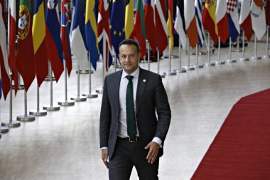 Brüksel, Belçika. 28 Mayıs 2019.İrlanda Başbakanı Leo Varadkar Avrupa Birliği (Ab) zirvesi için Avrupa Birliği Genel Merkezi'ne geldi.