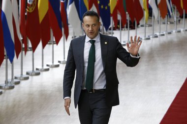 Brüksel, Belçika. 28 Mayıs 2019.İrlanda Başbakanı Leo Varadkar Avrupa Birliği (Ab) zirvesi için Avrupa Birliği Genel Merkezi'ne geldi.