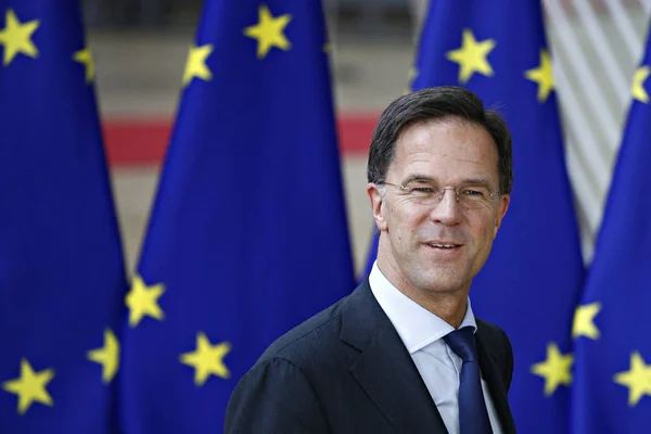 比利时布鲁塞尔 2019年5月28日荷兰首相马克 鲁特抵达欧盟总部出席欧盟峰会 — 图库照片