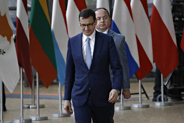 Bruksela Belgia Maja 2019 Premier Polski Mateusz Morawiecki Przybywa Szczyt — Zdjęcie stockowe