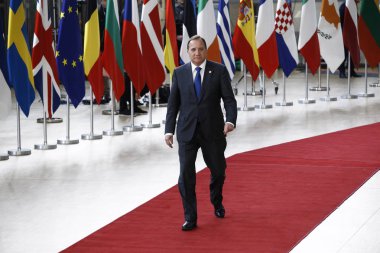 Brüksel, Belçika. 28 Mayıs 2019.İsveç Başbakanı Stefan Lofven Avrupa Birliği (Ab) zirvesi için Avrupa Birliği Genel Merkezi'ne geldi.