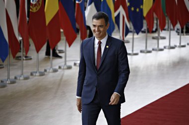 Brüksel, Belçika. 28 Mayıs 2019. İspanya Başbakanı Pedro Sanchez, Avrupa Birliği (Ab) zirvesi için Avrupa Birliği Genel Merkezi'ne geldi.
