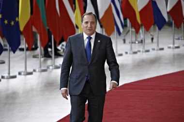 Brüksel, Belçika. 28 Mayıs 2019.İsveç Başbakanı Stefan Lofven Avrupa Birliği (Ab) zirvesi için Avrupa Birliği Genel Merkezi'ne geldi.