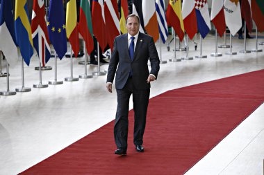 Brüksel, Belçika. 28 Mayıs 2019.İsveç Başbakanı Stefan Lofven Avrupa Birliği (Ab) zirvesi için Avrupa Birliği Genel Merkezi'ne geldi.