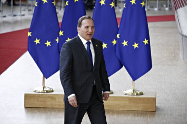 Brüksel, Belçika. 28 Mayıs 2019.İsveç Başbakanı Stefan Lofven Avrupa Birliği (Ab) zirvesi için Avrupa Birliği Genel Merkezi'ne geldi.
