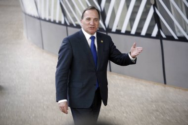 Brüksel, Belçika. 28 Mayıs 2019.İsveç Başbakanı Stefan Lofven Avrupa Birliği (Ab) zirvesi için Avrupa Birliği Genel Merkezi'ne geldi.
