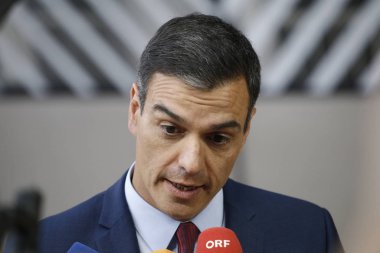 Brüksel, Belçika. 28 Mayıs 2019. İspanya Başbakanı Pedro Sanchez, Avrupa Birliği (Ab) zirvesi için Avrupa Birliği Genel Merkezi'ne geldi.