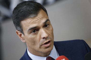Brüksel, Belçika. 28 Mayıs 2019. İspanya Başbakanı Pedro Sanchez, Avrupa Birliği (Ab) zirvesi için Avrupa Birliği Genel Merkezi'ne geldi.