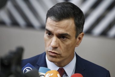 Brüksel, Belçika. 28 Mayıs 2019. İspanya Başbakanı Pedro Sanchez, Avrupa Birliği (Ab) zirvesi için Avrupa Birliği Genel Merkezi'ne geldi.