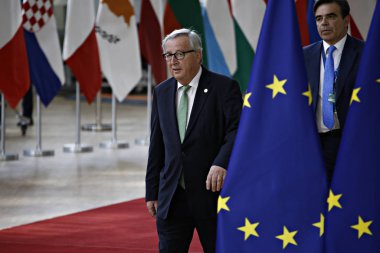 Brüksel, Belçika. 28 Mayıs 2019. Avrupa Komisyonu Başkanı Jean-Claude Juncker, Avrupa Birliği (Ab) zirvesi için Avrupa Birliği Genel Merkezi'ne geldi.