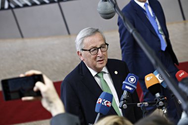 Brüksel, Belçika. 28 Mayıs 2019. Avrupa Komisyonu Başkanı Jean-Claude Juncker, Avrupa Birliği (Ab) zirvesi için Avrupa Birliği Genel Merkezi'ne geldi.