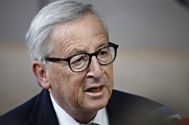 Brüksel, Belçika. 28 Mayıs 2019. Avrupa Komisyonu Başkanı Jean-Claude Juncker, Avrupa Birliği (Ab) zirvesi için Avrupa Birliği Genel Merkezi'ne geldi.