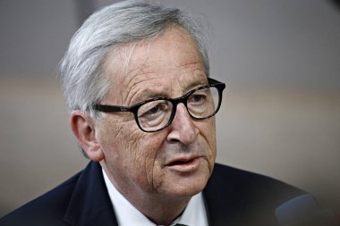 Brüksel, Belçika. 28 Mayıs 2019. Avrupa Komisyonu Başkanı Jean-Claude Juncker, Avrupa Birliği (Ab) zirvesi için Avrupa Birliği Genel Merkezi'ne geldi.