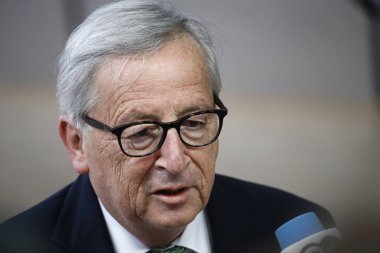 Brüksel, Belçika. 28 Mayıs 2019. Avrupa Komisyonu Başkanı Jean-Claude Juncker, Avrupa Birliği (Ab) zirvesi için Avrupa Birliği Genel Merkezi'ne geldi.