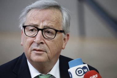 Brüksel, Belçika. 28 Mayıs 2019. Avrupa Komisyonu Başkanı Jean-Claude Juncker, Avrupa Birliği (Ab) zirvesi için Avrupa Birliği Genel Merkezi'ne geldi.