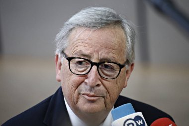 Brüksel, Belçika. 28 Mayıs 2019. Avrupa Komisyonu Başkanı Jean-Claude Juncker, Avrupa Birliği (Ab) zirvesi için Avrupa Birliği Genel Merkezi'ne geldi.
