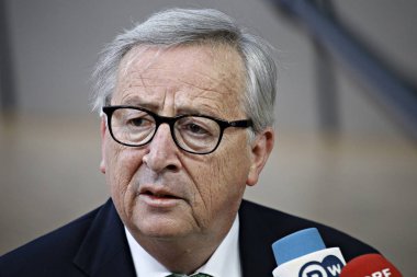 Brüksel, Belçika. 28 Mayıs 2019. Avrupa Komisyonu Başkanı Jean-Claude Juncker, Avrupa Birliği (Ab) zirvesi için Avrupa Birliği Genel Merkezi'ne geldi.