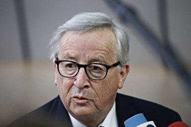 Brüksel, Belçika. 28 Mayıs 2019. Avrupa Komisyonu Başkanı Jean-Claude Juncker, Avrupa Birliği (Ab) zirvesi için Avrupa Birliği Genel Merkezi'ne geldi.